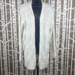 Alya Eyelash Popcorn Metallic Knit Open Front Longline Cardigan Sweater M Ivory